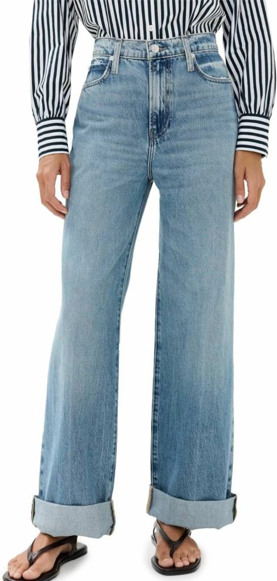 FRAME Women's Le Jane High-Rise Wide Leg Cuffed Denim Jeans