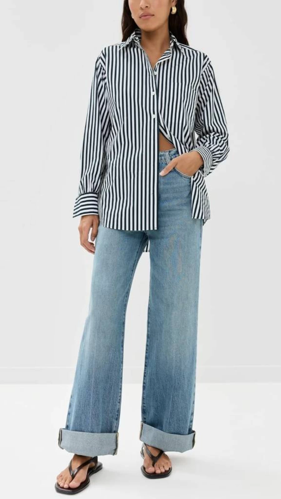 FRAME Women's Le Jane High-Rise Wide Leg Cuffed Denim Jeans