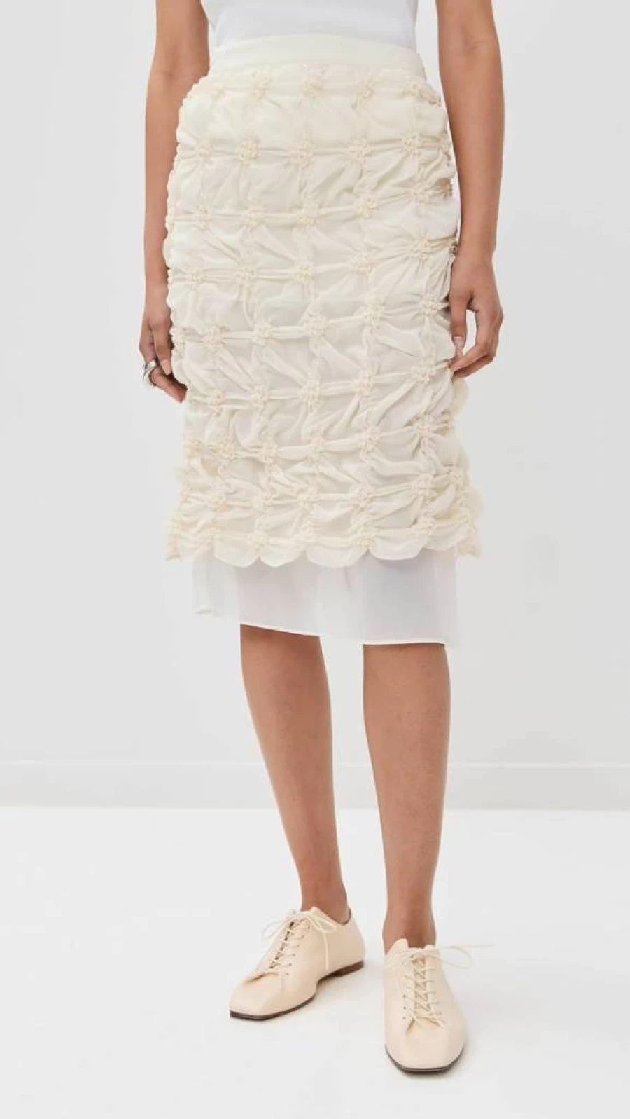 ROKH Women's Scrunched Chiffon Skirt - Elegant Flowy High-Waisted Pleated Midi Skirt