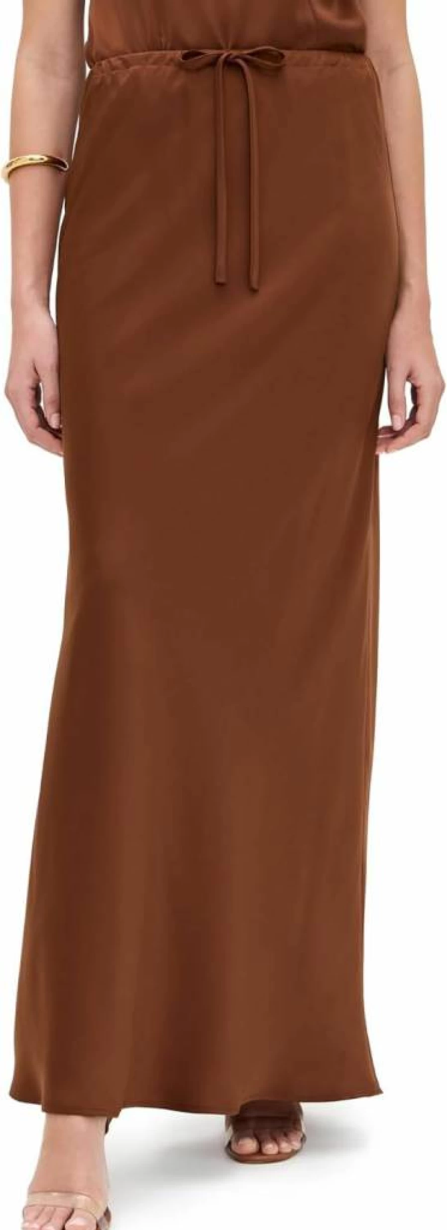 WAYF Women's Carol Drawstring Midi Skirt - Casual Stretch Waist Flowy A-Line Skirt