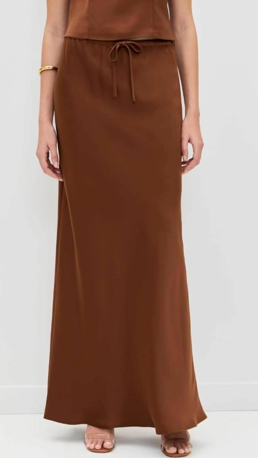 WAYF Women's Carol Drawstring Midi Skirt - Casual Stretch Waist Flowy A-Line Skirt