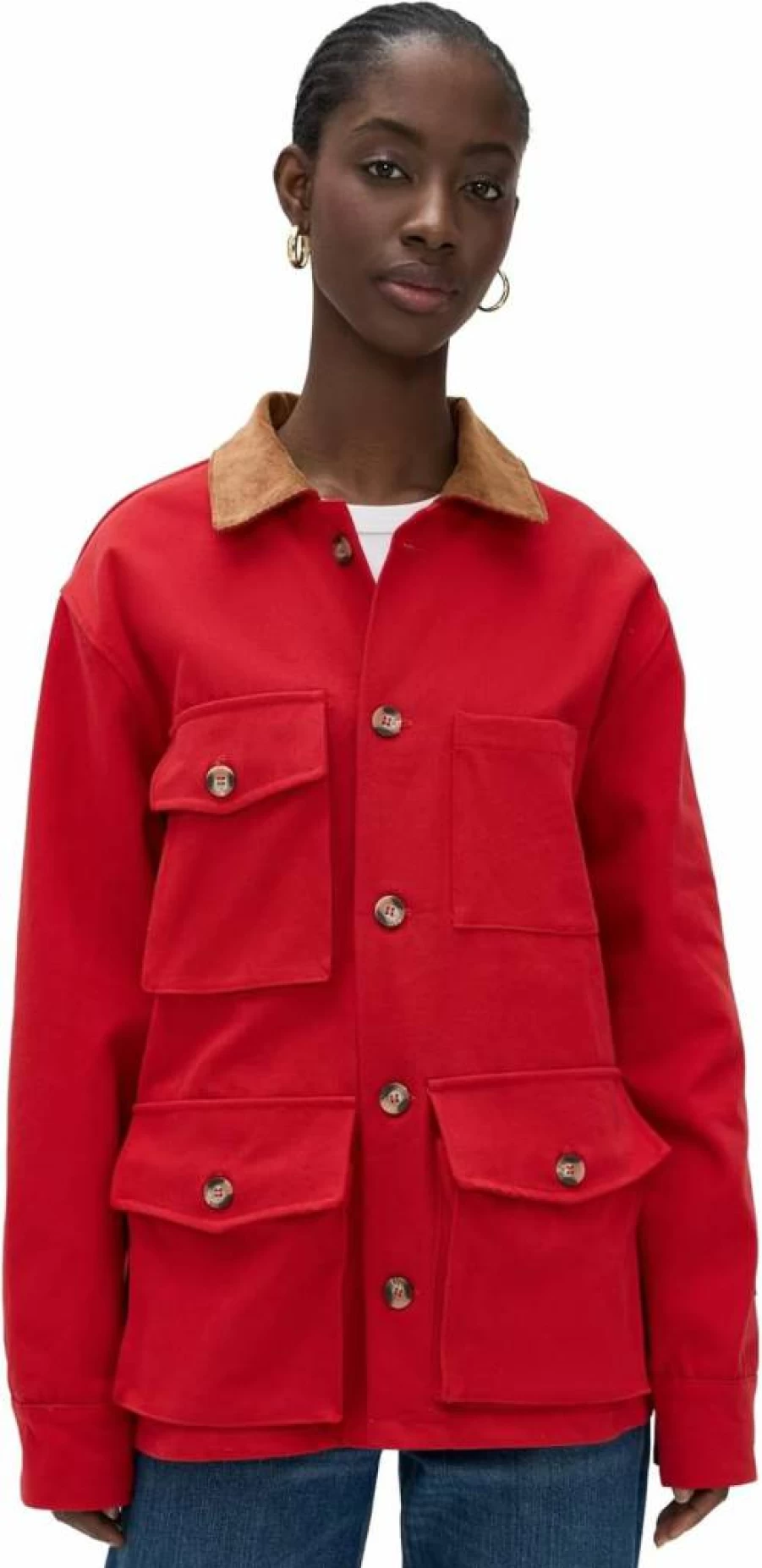 DANZY Women's Vintage Denim Chore Jacket - Classic Utility Workwear Coat for Women