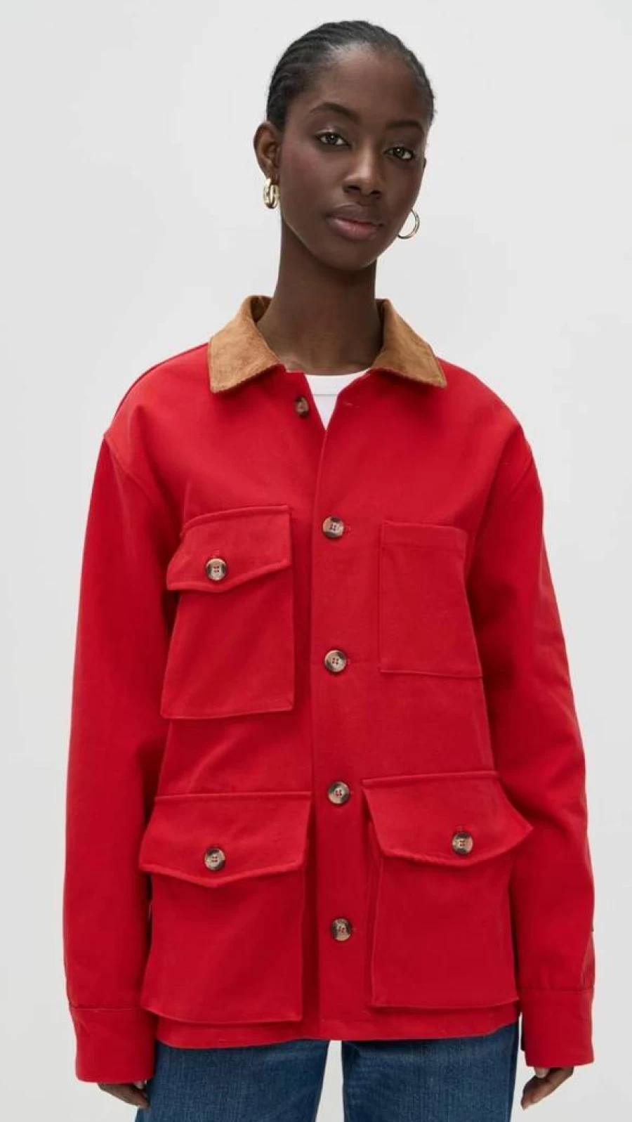 DANZY Women's Vintage Denim Chore Jacket - Classic Utility Workwear Coat for Women