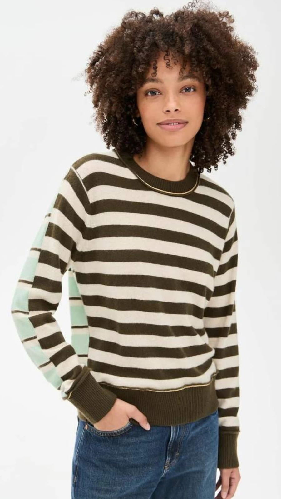 White + Warren Women's Striped Cashmere Blend Crewneck Sweater