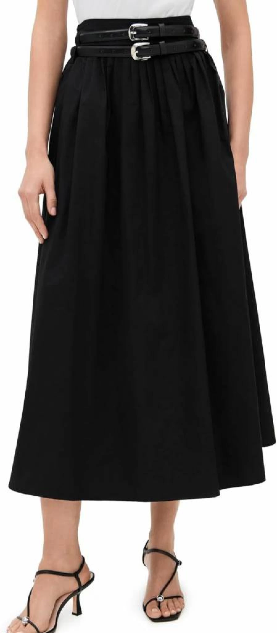 Pixie Market Women's Thea High-Waisted Double Belted Midi Skirt