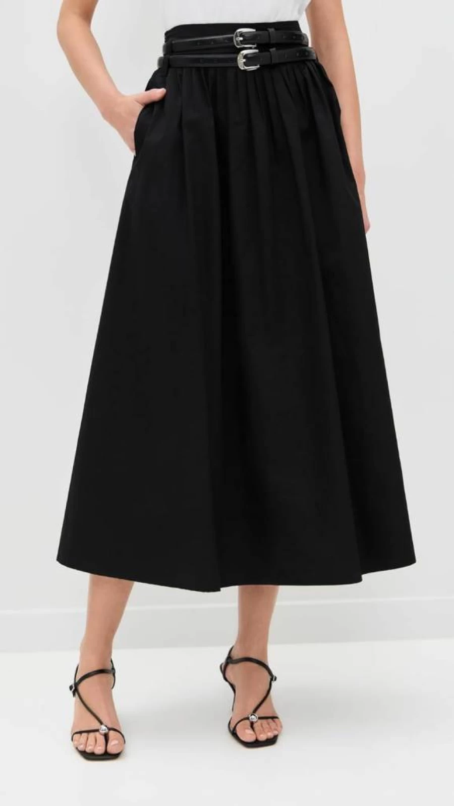 Pixie Market Women's Thea High-Waisted Double Belted Midi Skirt