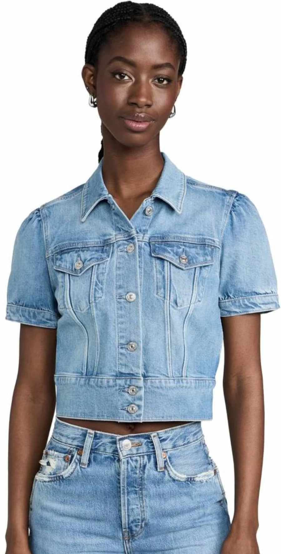 PAIGE Women's Kendra Lowen Denim Jacket - Classic Fit Distressed Washed Blue