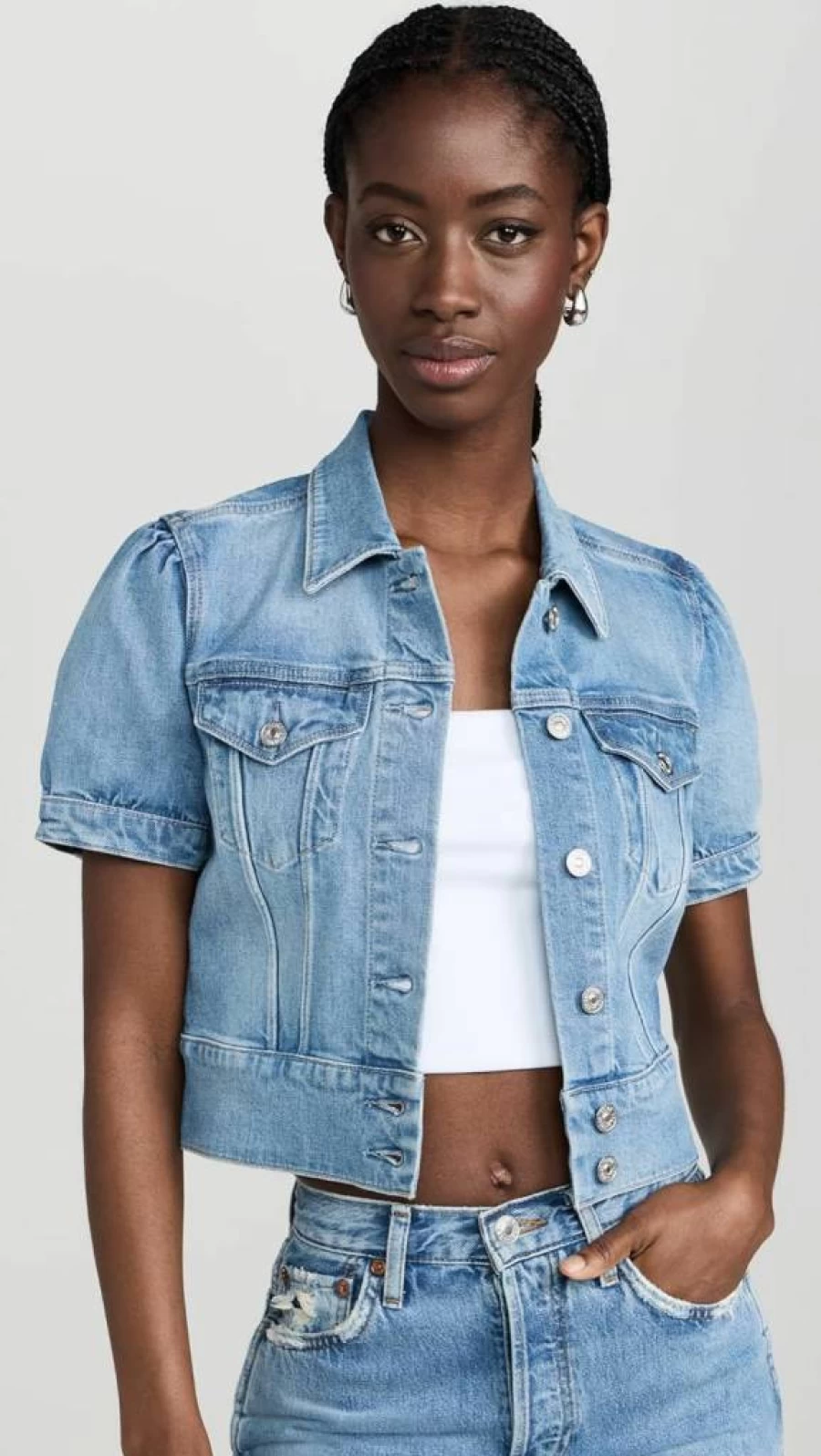 PAIGE Women's Kendra Lowen Denim Jacket - Classic Fit Distressed Washed Blue