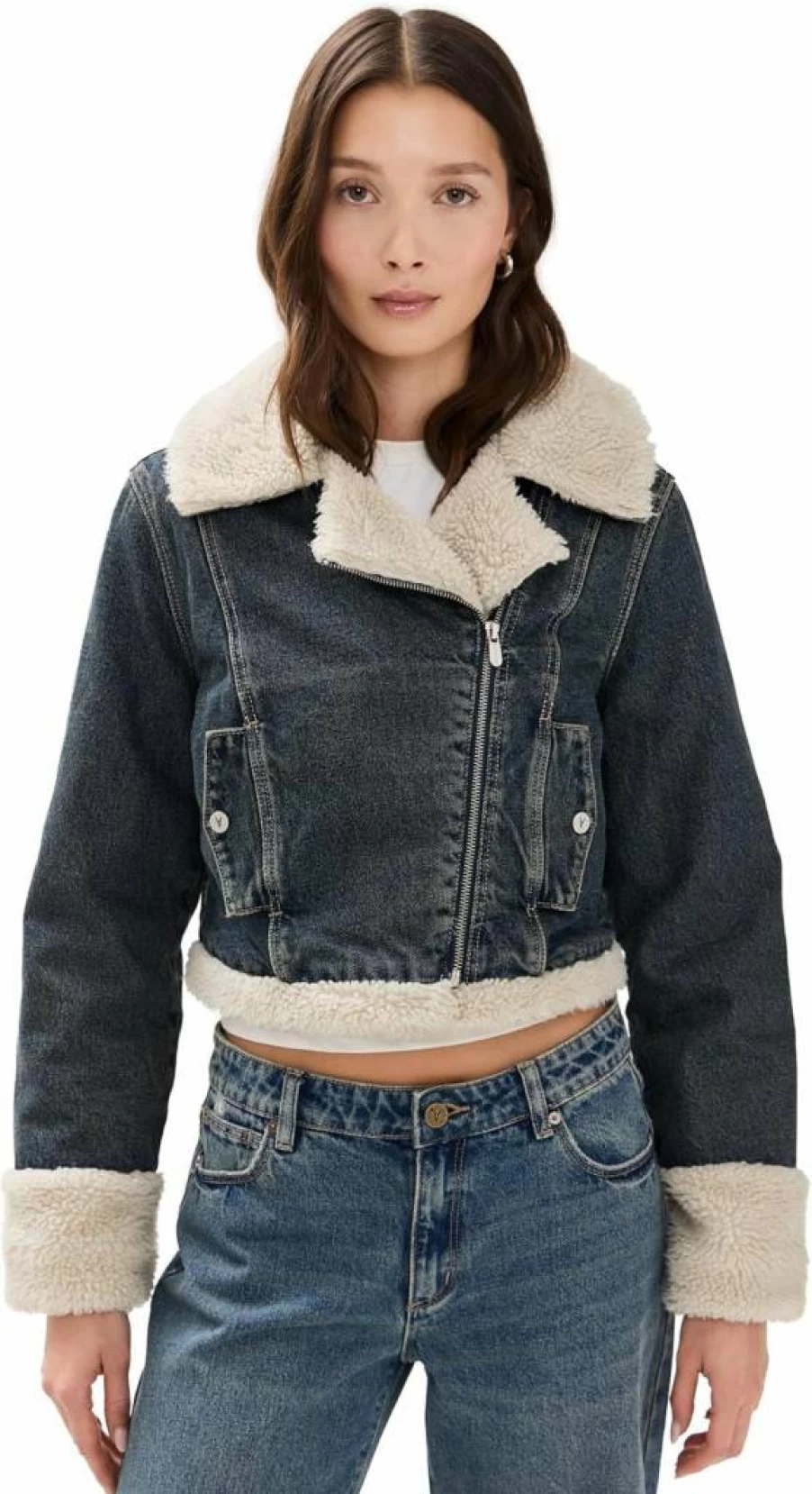 ABRAND Women's Sherpa-Lined Denim Jacket for Nightlife & Casual Wear