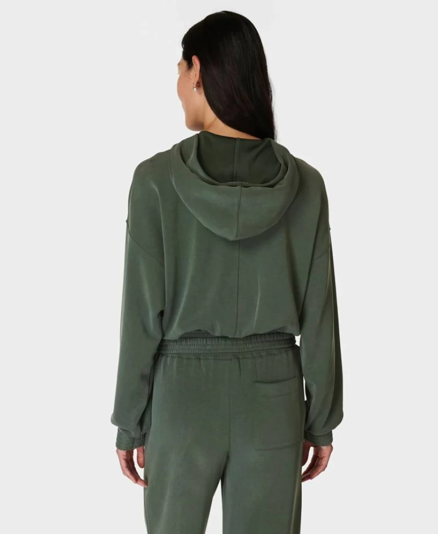 Sweaty Betty Women's Lightweight Cropped Hoodie - Soft Sand Wash Pullover for Yoga & Running