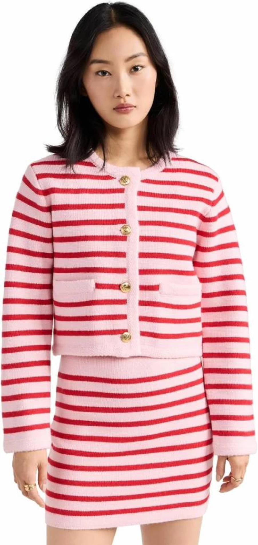 English Factory Women's Striped Knit Cardigan Sweater - Cozy Casual Long Sleeve Pullover