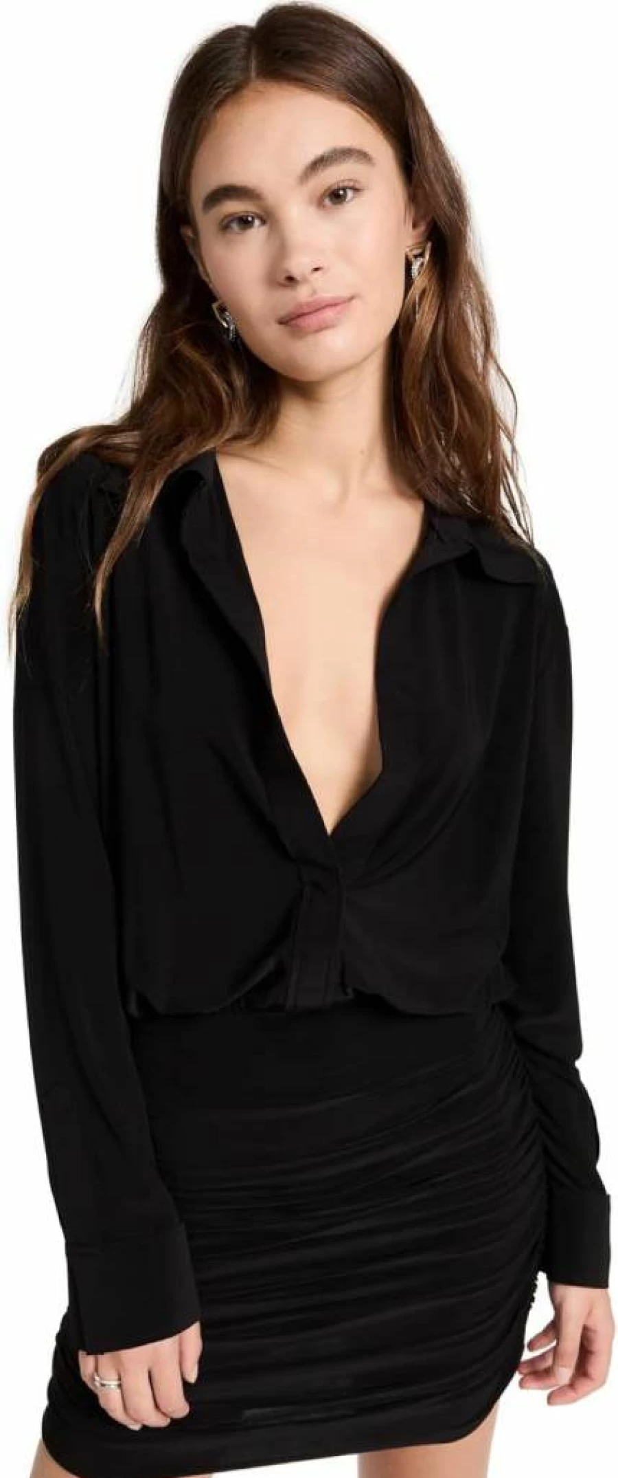 Norma Kamali Women's Shirred Waist Boyfriend Shirt Dress with Skirt Detail