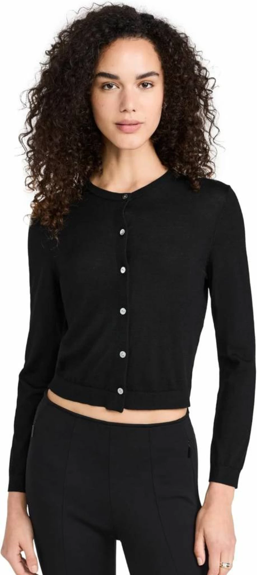Theory Women's Slim Fit Crop Cardigan Sweater - Lightweight Knit Crewneck Pullover
