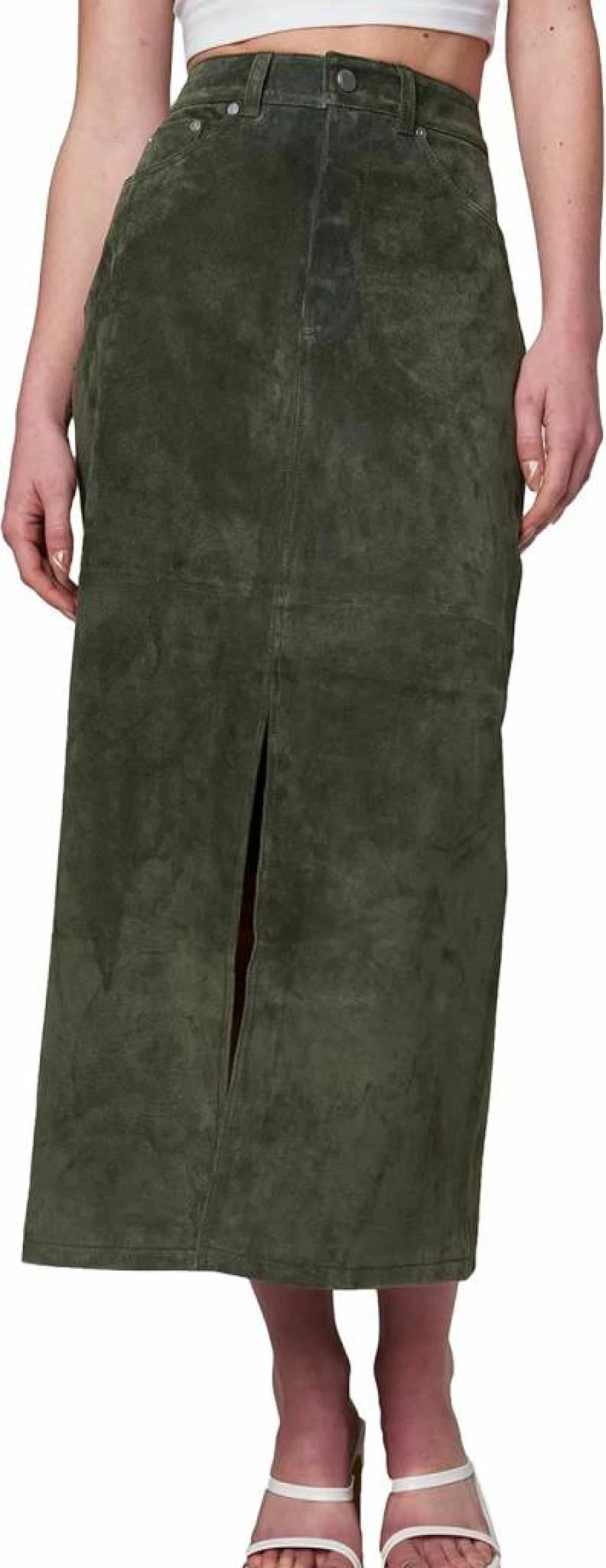 BLANKNYC Women's Genuine Suede Midi Skirt - Brown Leather Style A-Line Vintage Retro High Waist Fashion Skirt