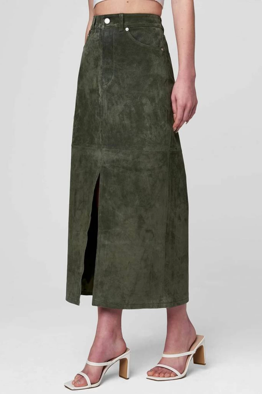 BLANKNYC Women's Genuine Suede Midi Skirt - Brown Leather Style A-Line Vintage Retro High Waist Fashion Skirt