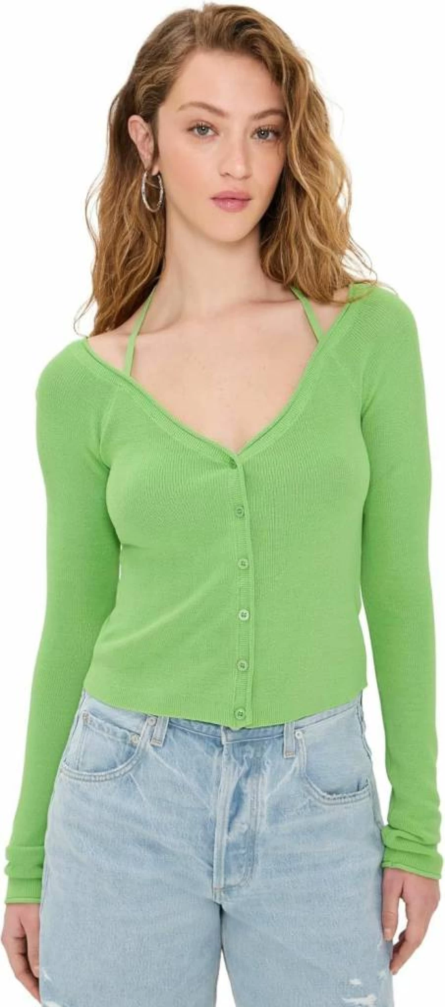 Good American Women's Off Shoulder Stretch Rib Knit Top - Soft Comfort Fit Casual T-Shirt