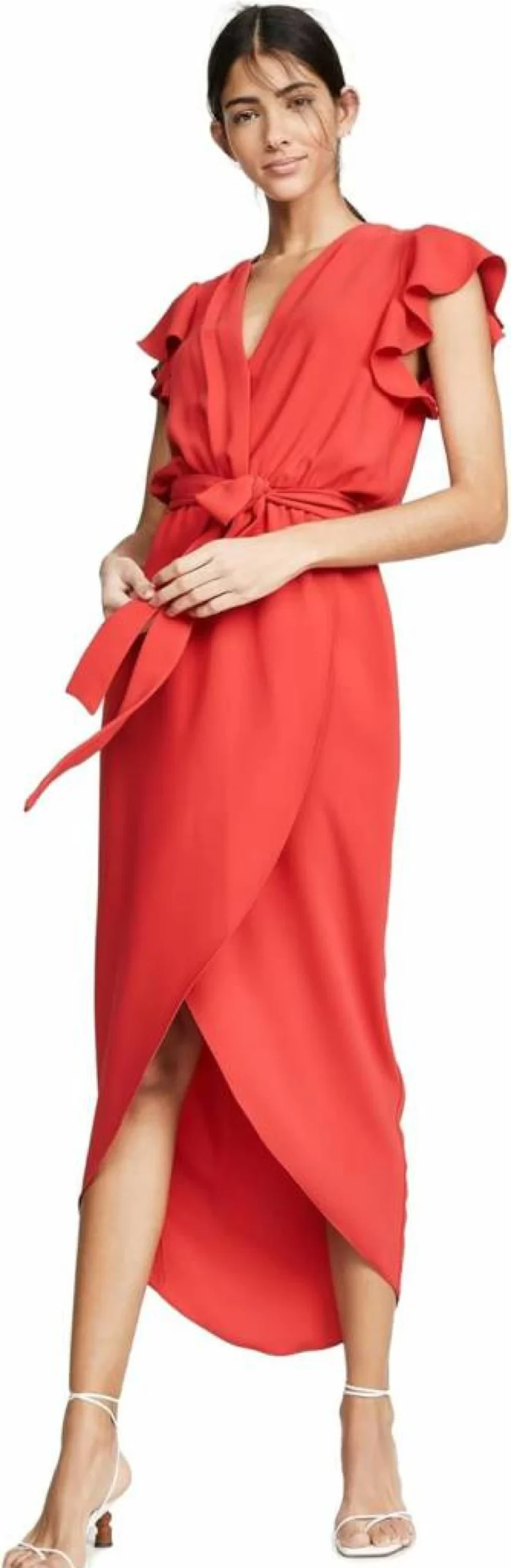 Amanda Uprichard Women's Martinique Dress: Elegant Floral Summer Midi Dress with V-Neck and Ruffle Sleeves