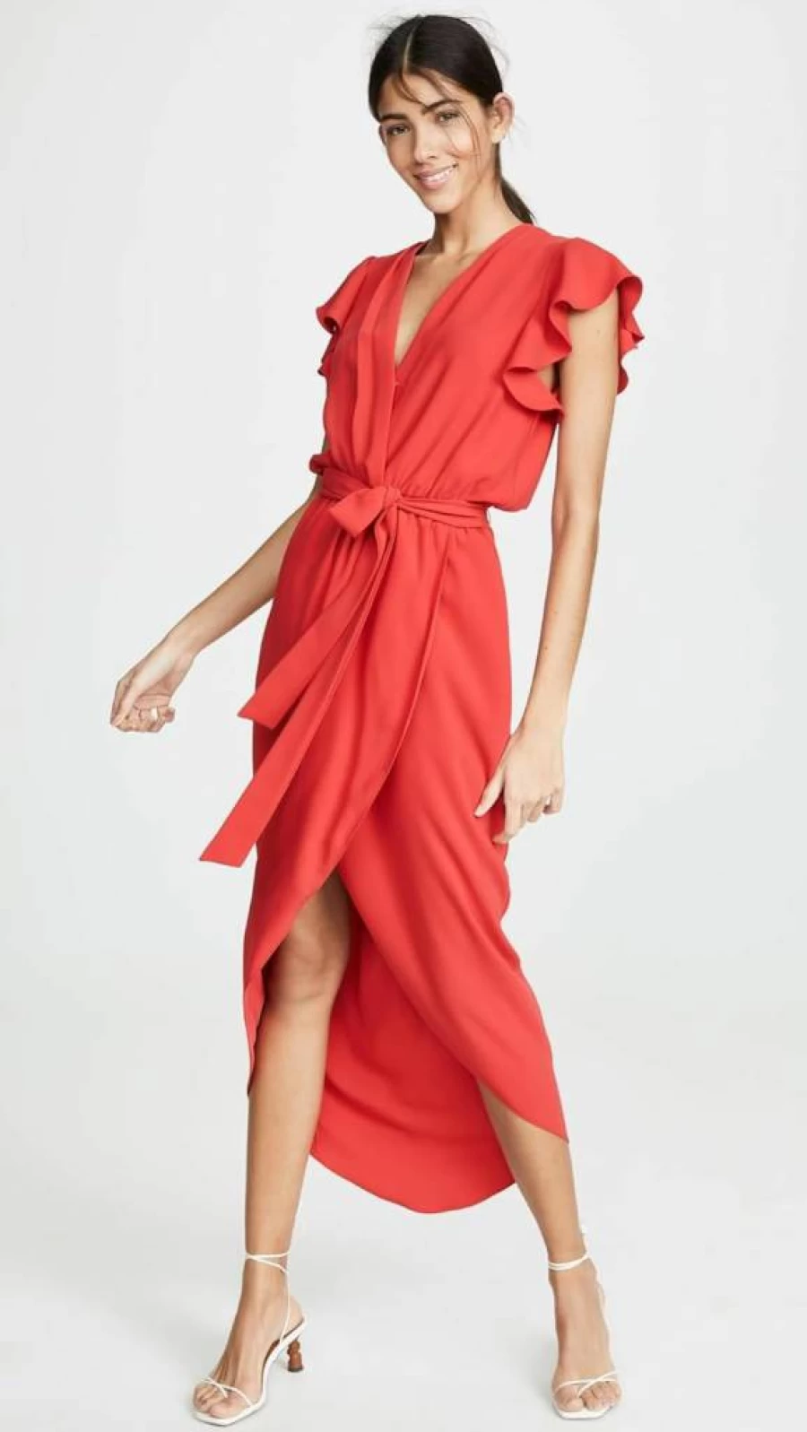 Amanda Uprichard Women's Martinique Dress: Elegant Floral Summer Midi Dress with V-Neck and Ruffle Sleeves