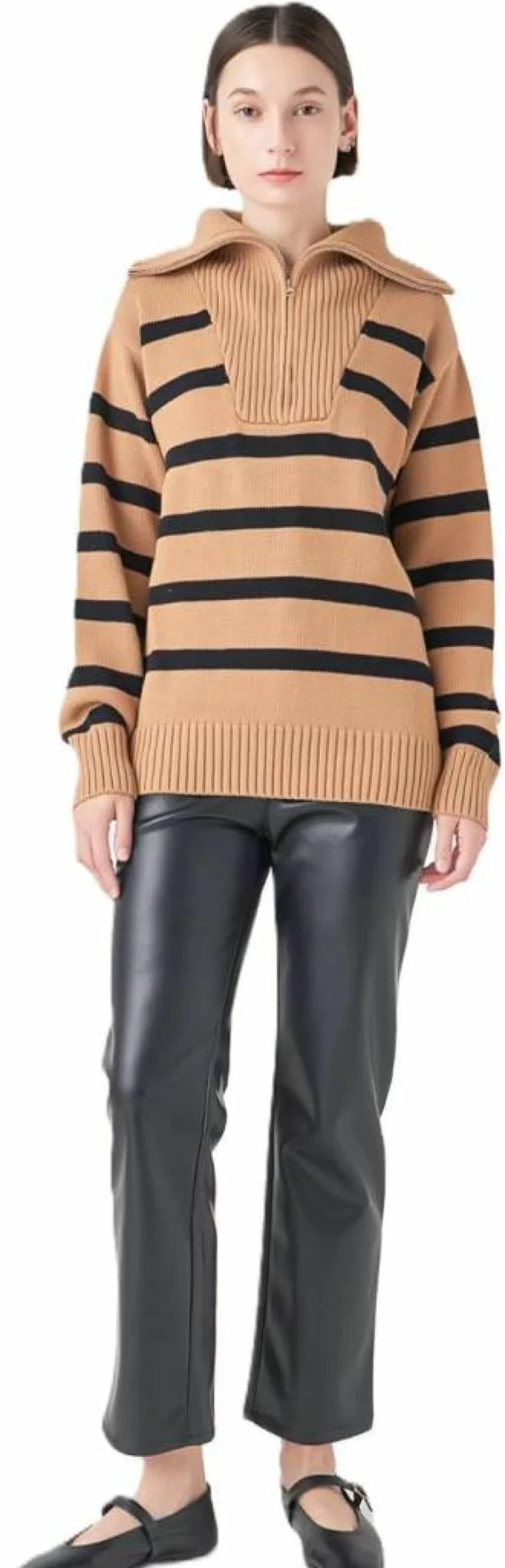 English Factory Women's Striped Knit Zip-Up Sweater Pullover
