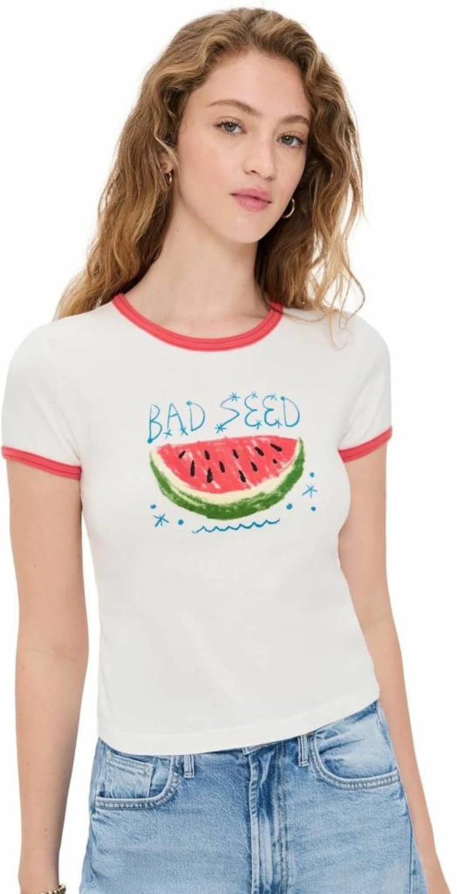 MOTHER Women's Itty Bitty Ringer Tee - Vintage Inspired Short Sleeve Top