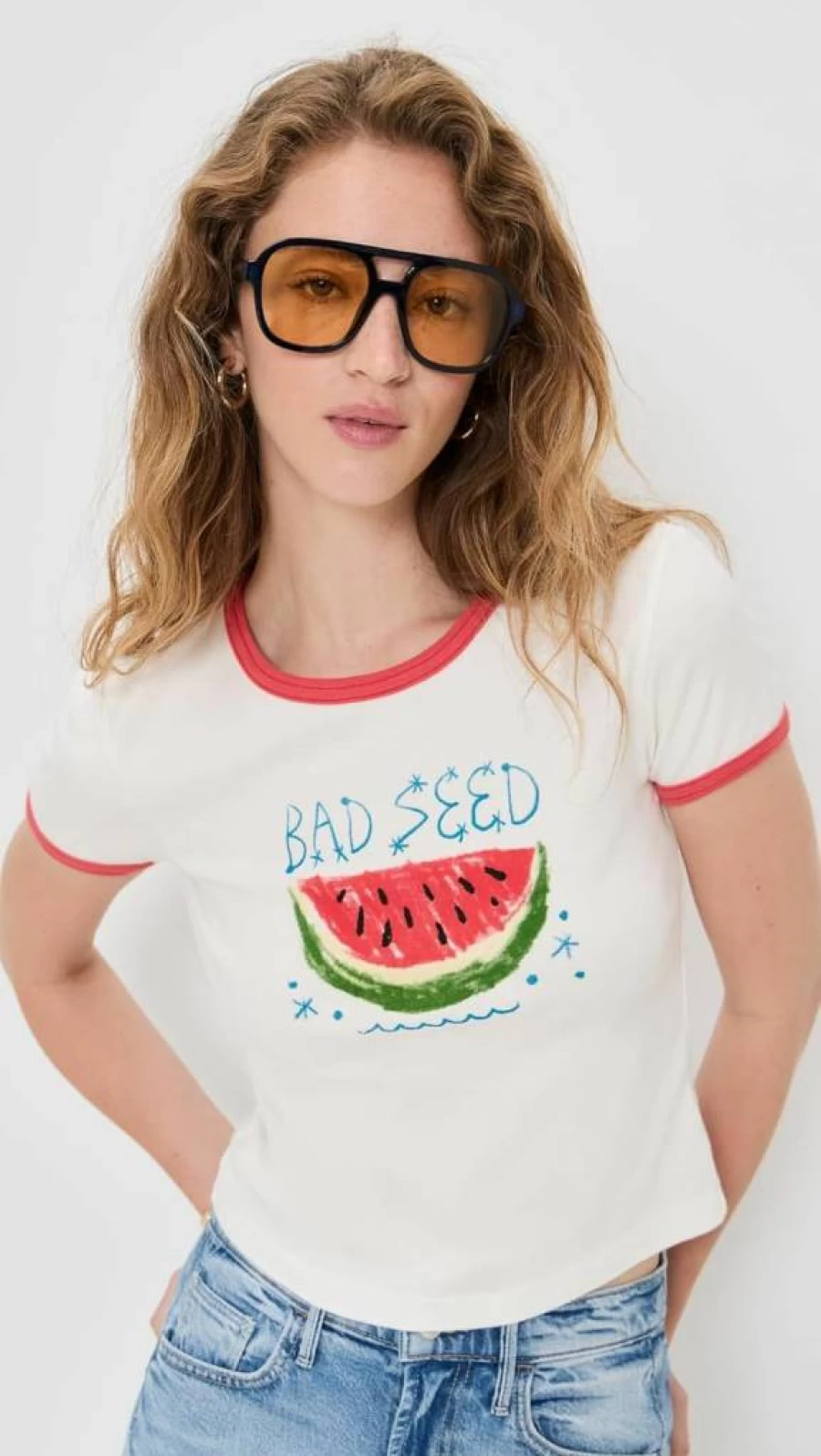 MOTHER Women's Itty Bitty Ringer Tee - Vintage Inspired Short Sleeve Top