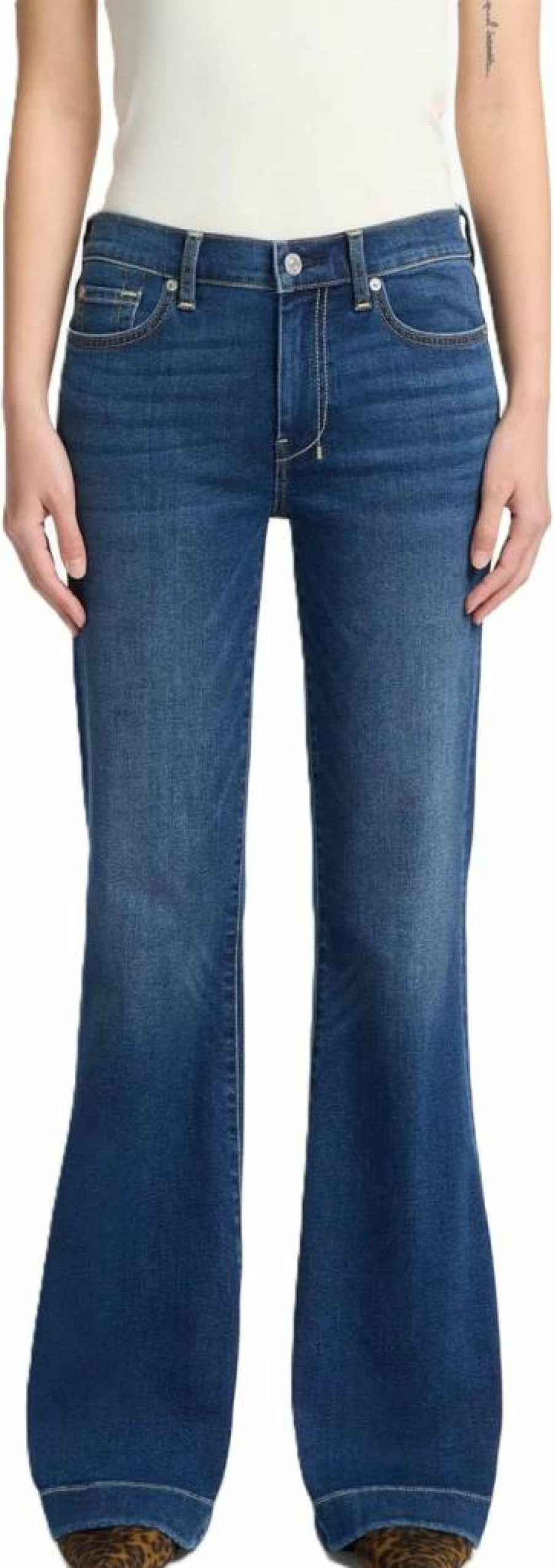 7 For All Mankind Women's B Air Tailorless Dojo Wide Leg Jeans - Comfort Stretch Denim Pants