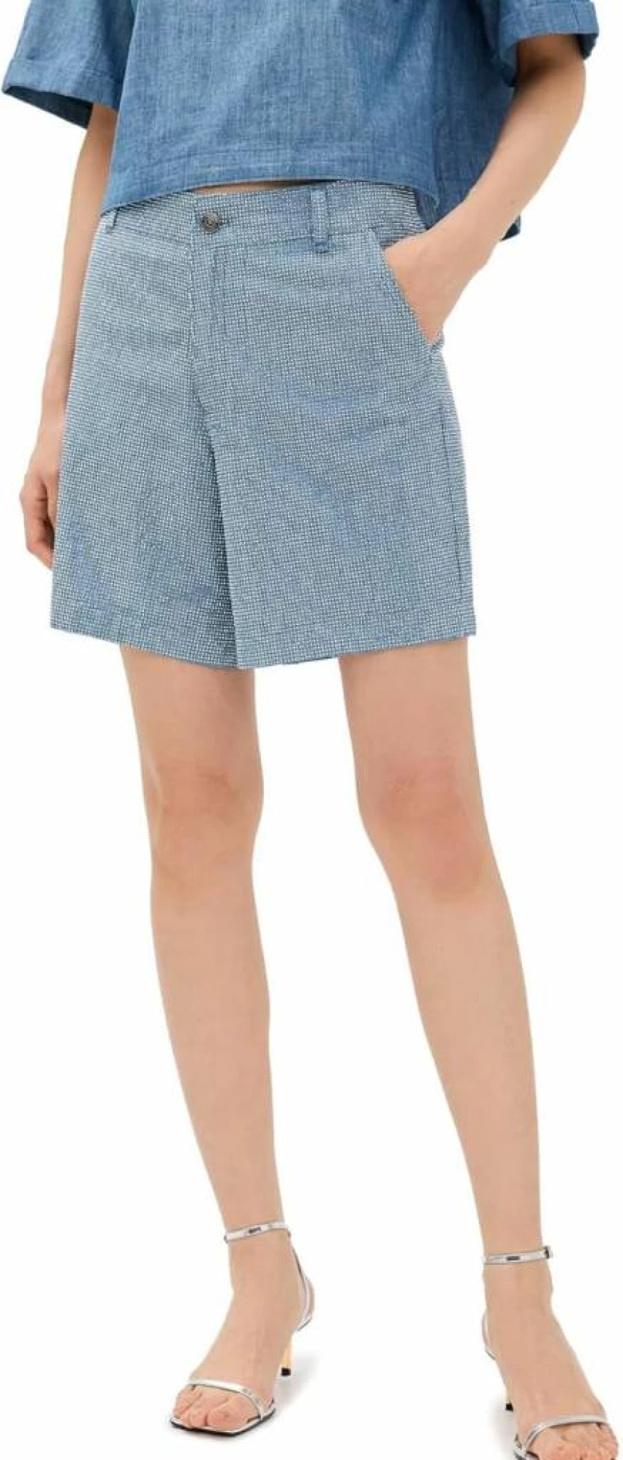 Cinq a Sept Women's Patricia Denim Shorts - Vintage Washed Chambray High-Waisted Summer Shorts