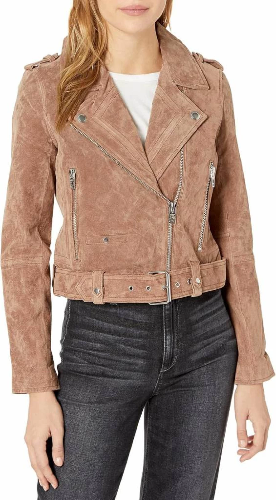 BLANKNYC Women's Cropped Suede Leather Jacket - Stylish Motorcycle Coat for Women, Comfortable & Luxurious Outerwear