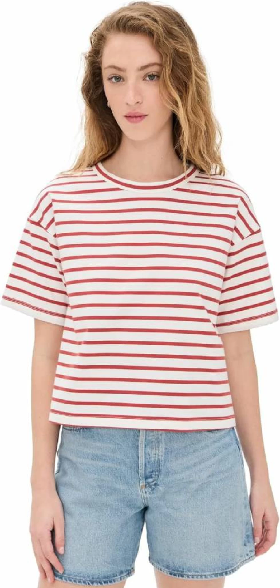 Madewell Women's Striped Boxy Crop T-Shirt - Everyday Casual Short Sleeve Top