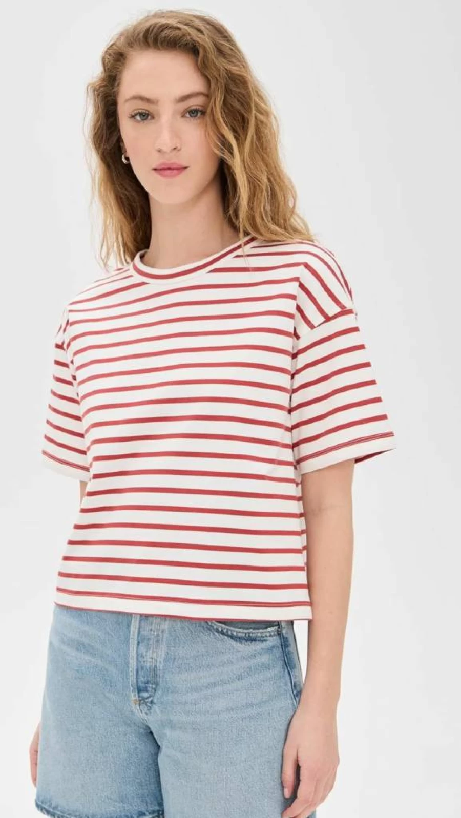 Madewell Women's Striped Boxy Crop T-Shirt - Everyday Casual Short Sleeve Top