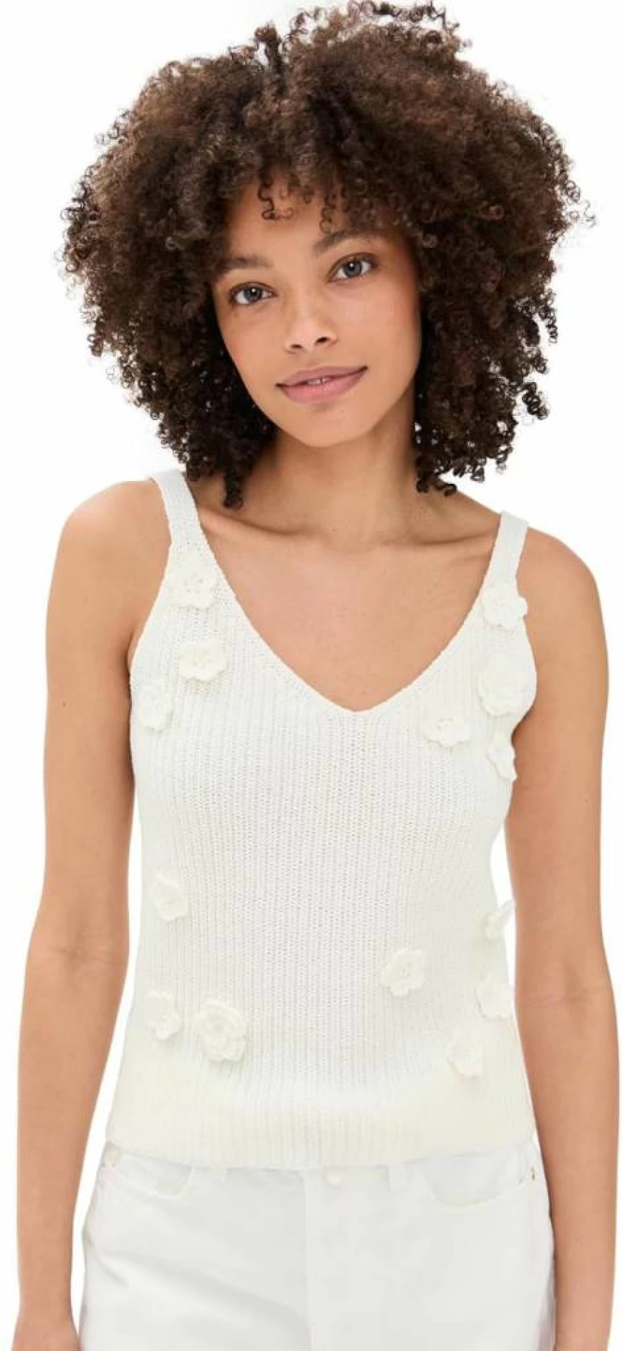 Line & Dot Women's Lara Rosette Embroidered Sleeveless Blouse - Floral Detail Summer Top