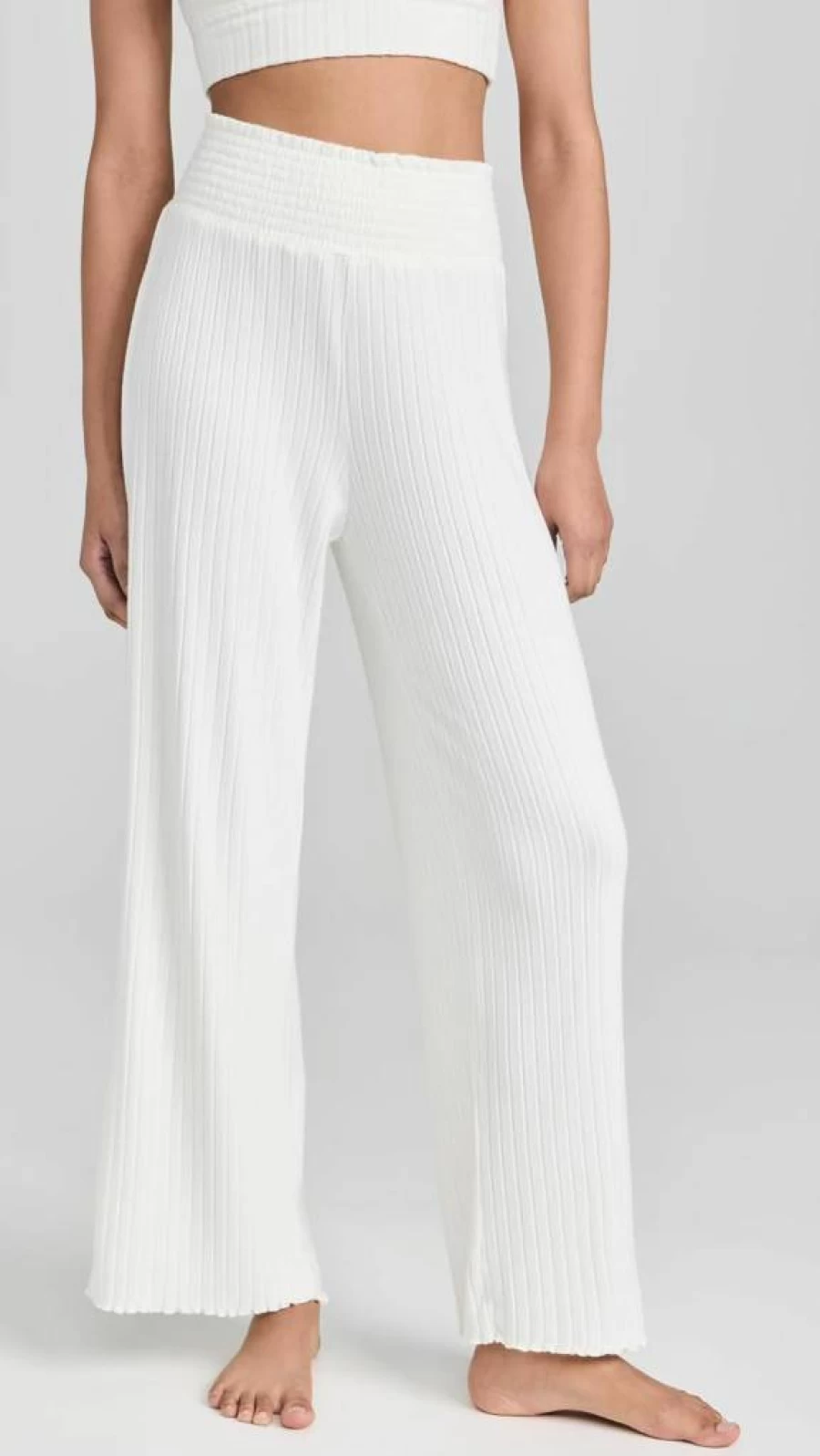 Z SUPPLY Women's Dawn High-Waisted Smocked Ribbed Knit Pants - Comfortable Stretch Lounge & Casual Trousers