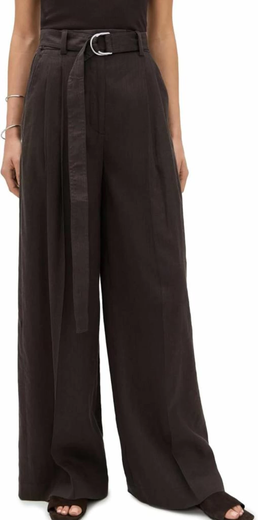 Helmut Lang Women's Wide-Leg Double-Pleat Trousers with Detachable Belt - High-Waisted Office Pants