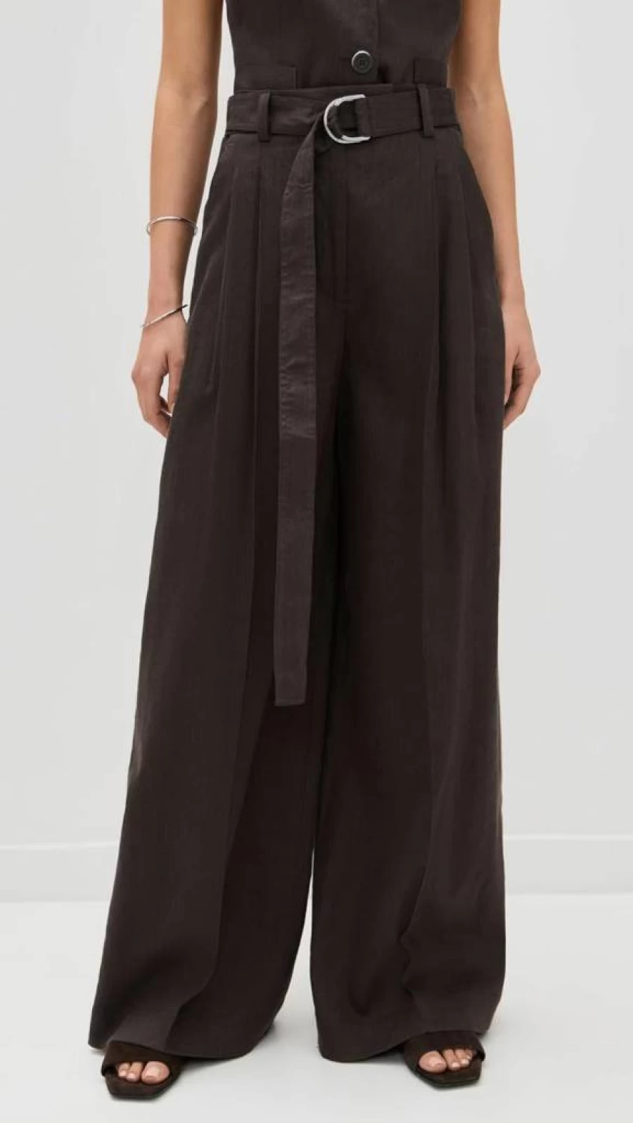Helmut Lang Women's Wide-Leg Double-Pleat Trousers with Detachable Belt - High-Waisted Office Pants