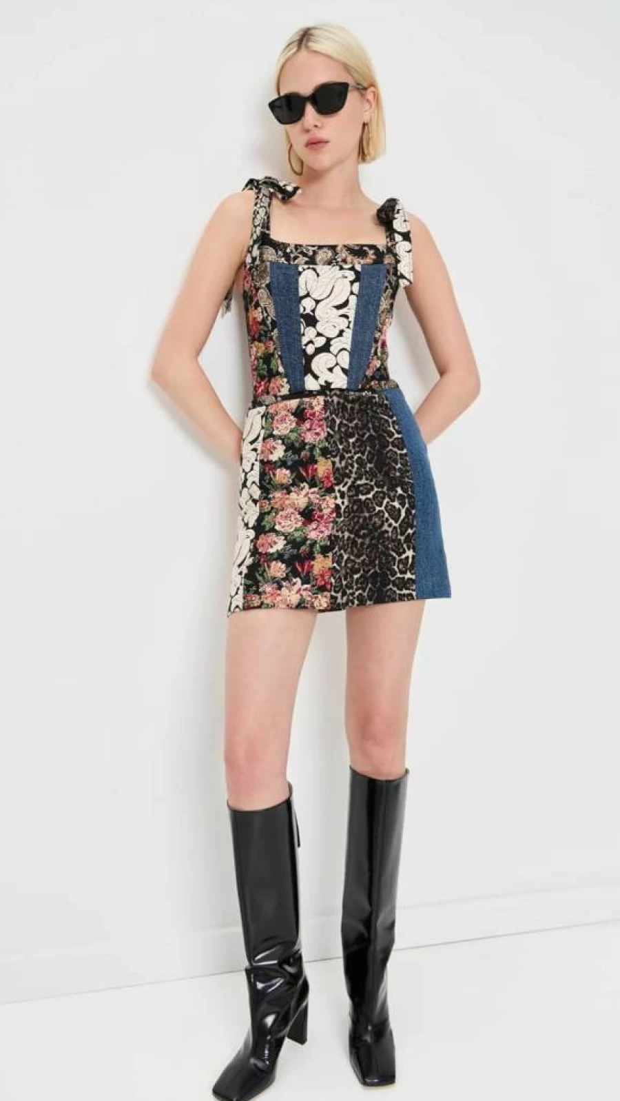 alice + olivia Riley Denim Mini Skirt for Women - Mixed Media Design
