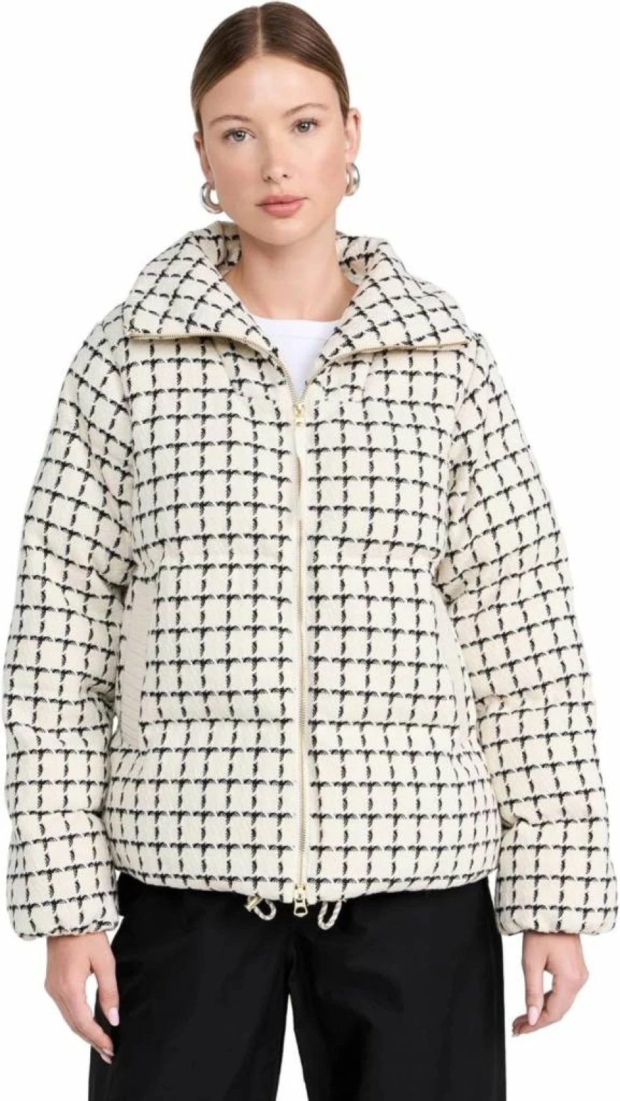 Varley Women's Eugene Checkered Short Puffer Jacket - Stylish Quilted Coat for Winter Fashion