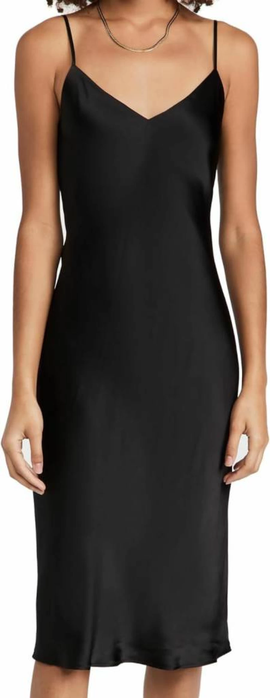 L'AGENCE Women's Jodie V-Neck Slip Dress - Elegant Slim Fit Midi Dress for Women