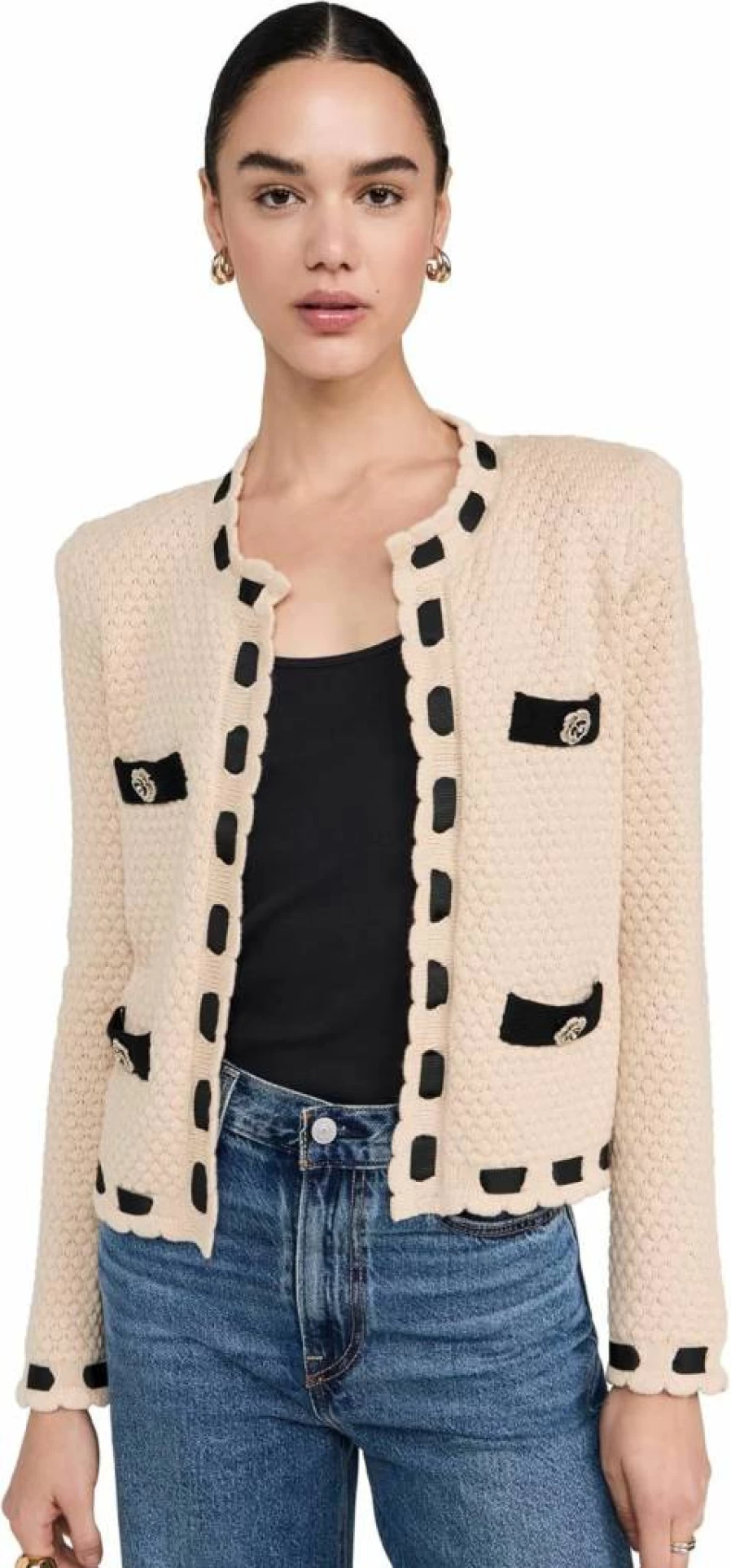 L'AGENCE Women's Astor Cardigan with Contrast Trim - Stylish Knit Sweater