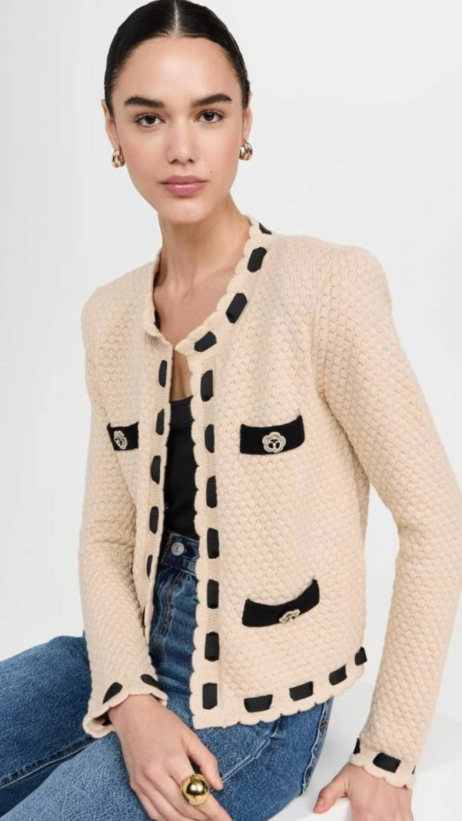 L'AGENCE Women's Astor Cardigan with Contrast Trim - Stylish Knit Sweater