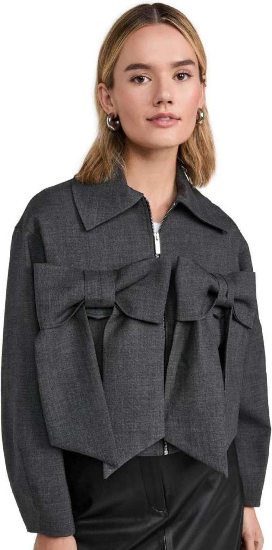 MEIMEIJ Women's Stylish Cropped Jacket with Elegant Bow Details - Trendy Fashion Outerwear