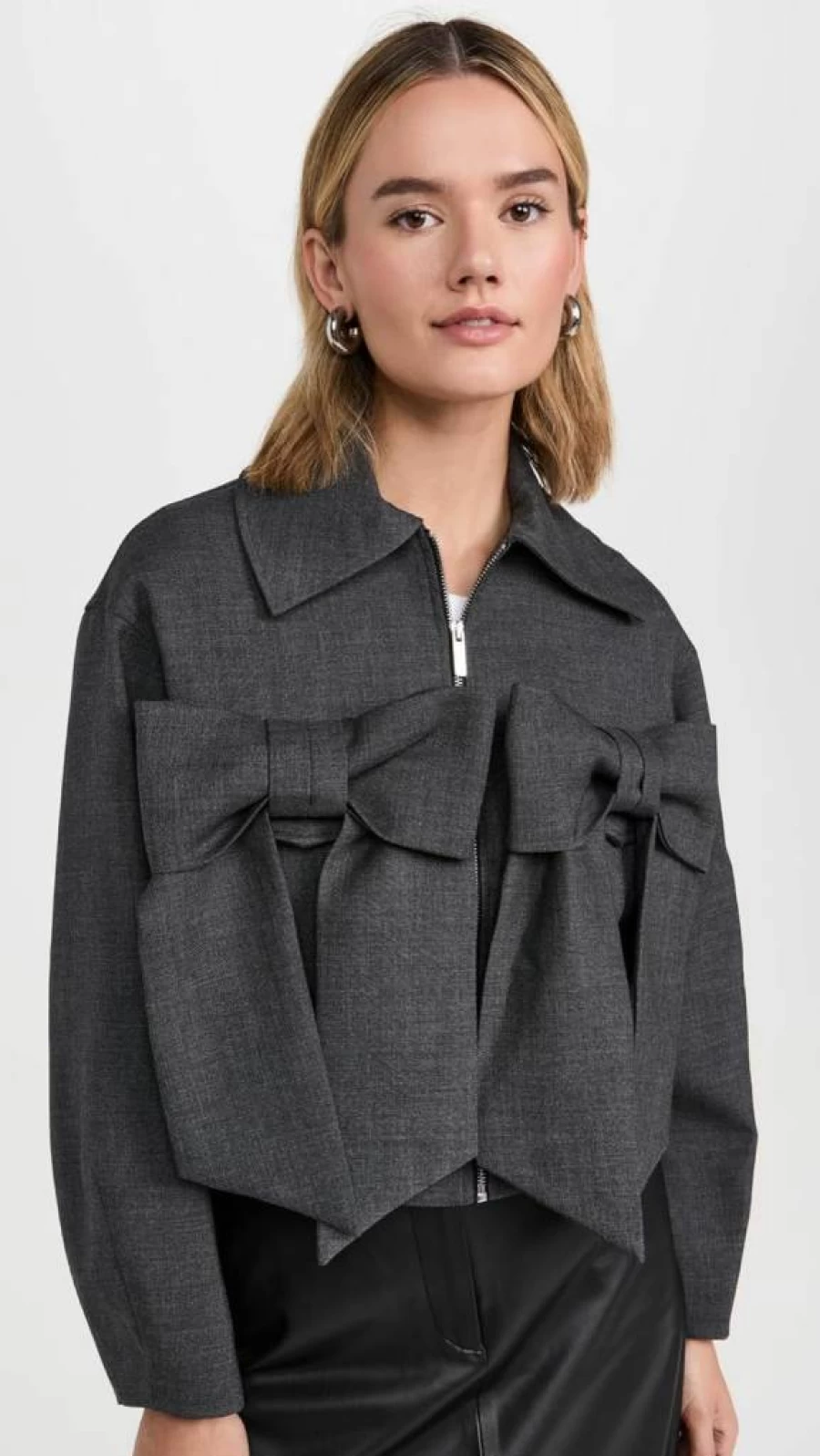 MEIMEIJ Women's Stylish Cropped Jacket with Elegant Bow Details - Trendy Fashion Outerwear