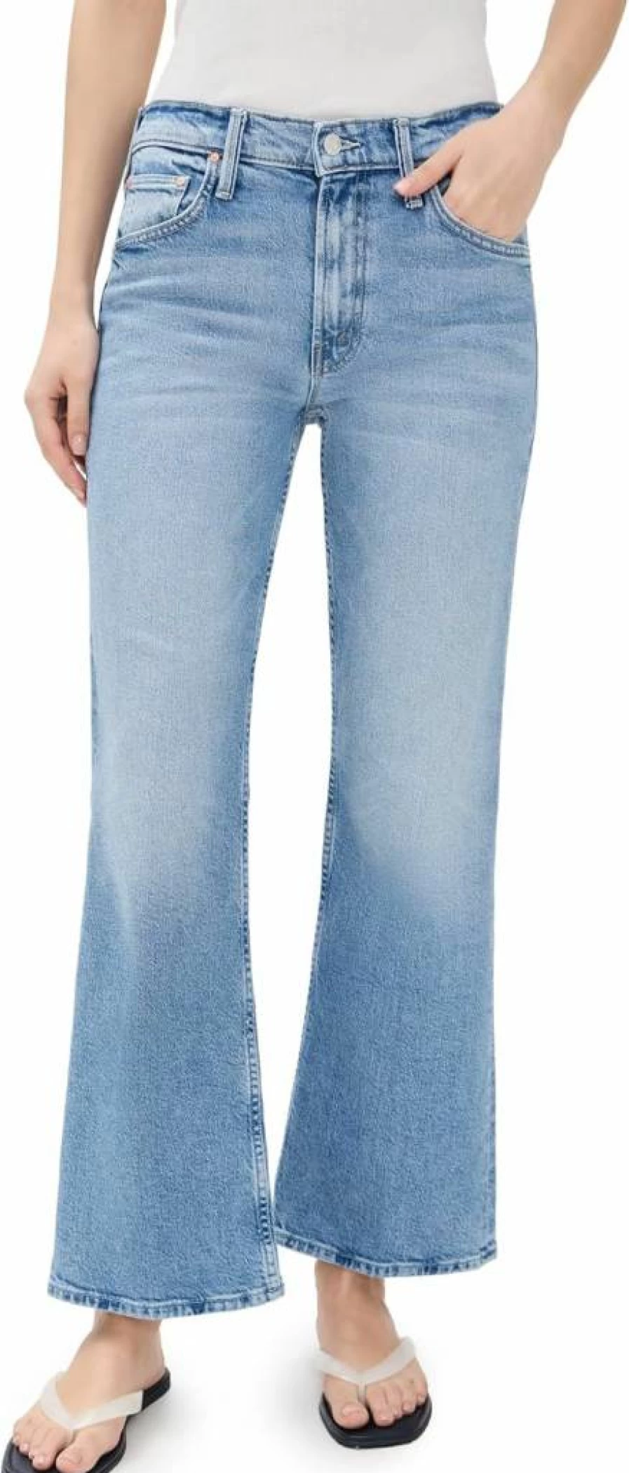 MOTHER Women's The Bookie High-Rise Flood Jeans - Classic Fit Distressed Denim