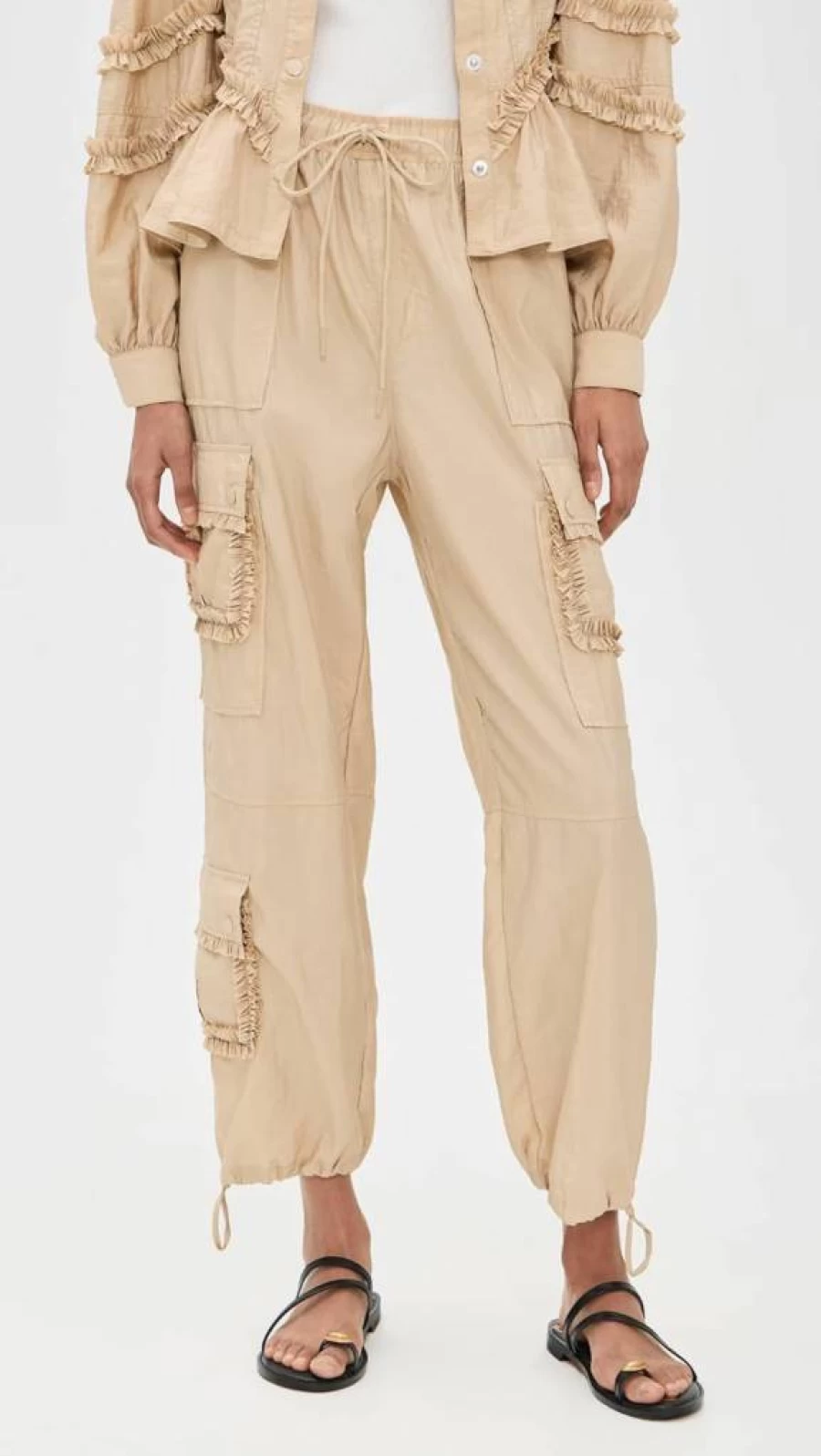 Cinq a Sept Women's Nitsan Parachute Pants with Ruffle Detail - Stylish and Comfortable Bottoms