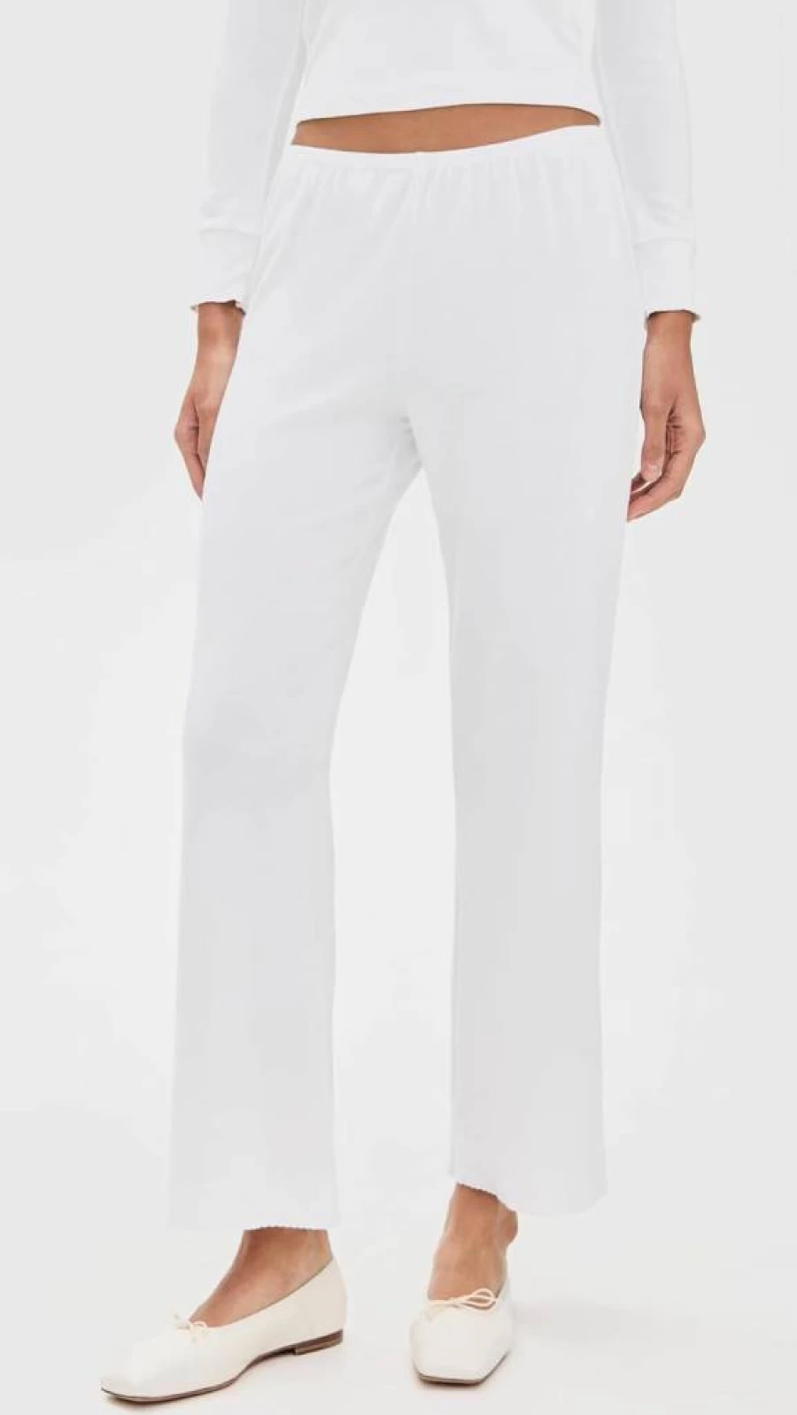 DONNI. Women's Baby Rib Knit Scallop Hem Pants - Soft Stretch High Waist Comfortable Trousers
