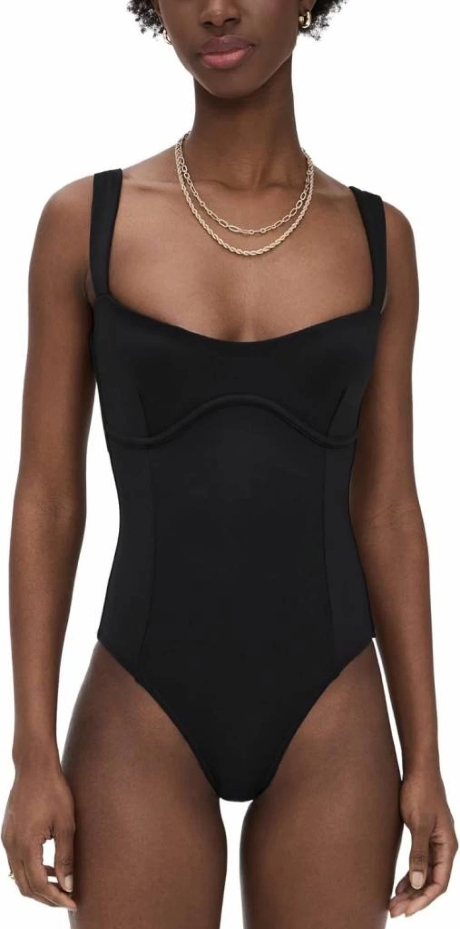 Good American Sweetheart Neckline Black Compression Swimsuit | Black001