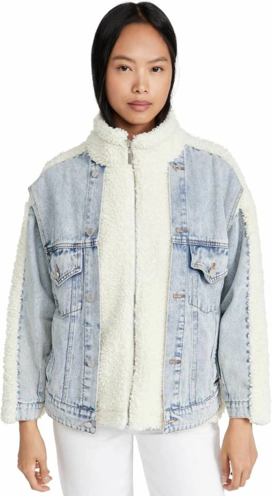 BLANKNYC Women's Sherpa Jacket - Soft Fleece Coat, Stylish Winter Outerwear, Cozy Oversized Sherpa Lined Coat