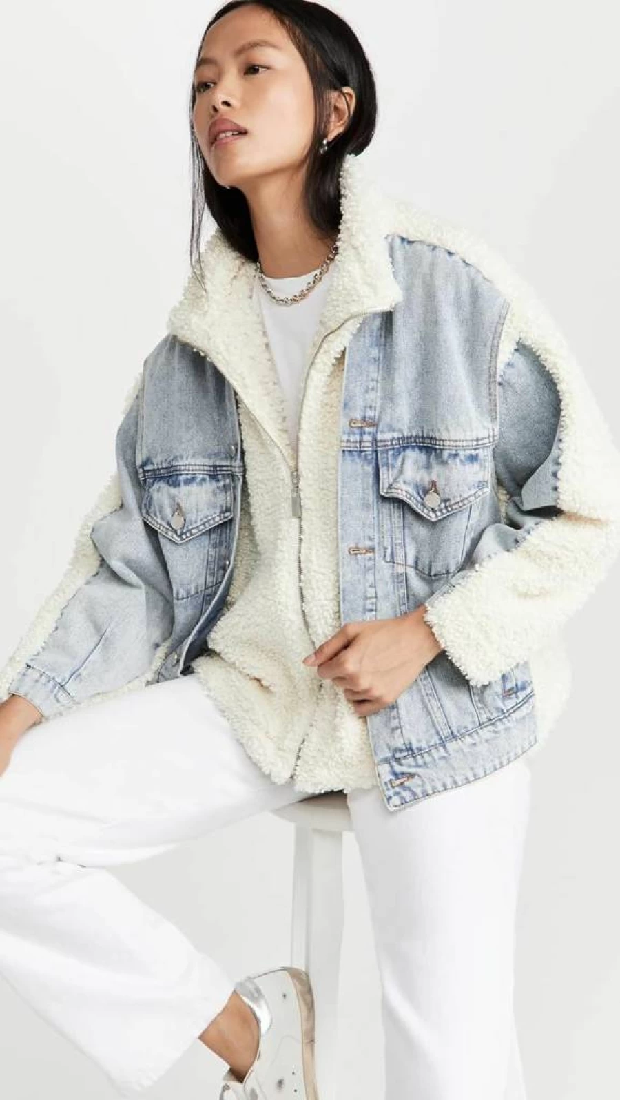 BLANKNYC Women's Sherpa Jacket - Soft Fleece Coat, Stylish Winter Outerwear, Cozy Oversized Sherpa Lined Coat