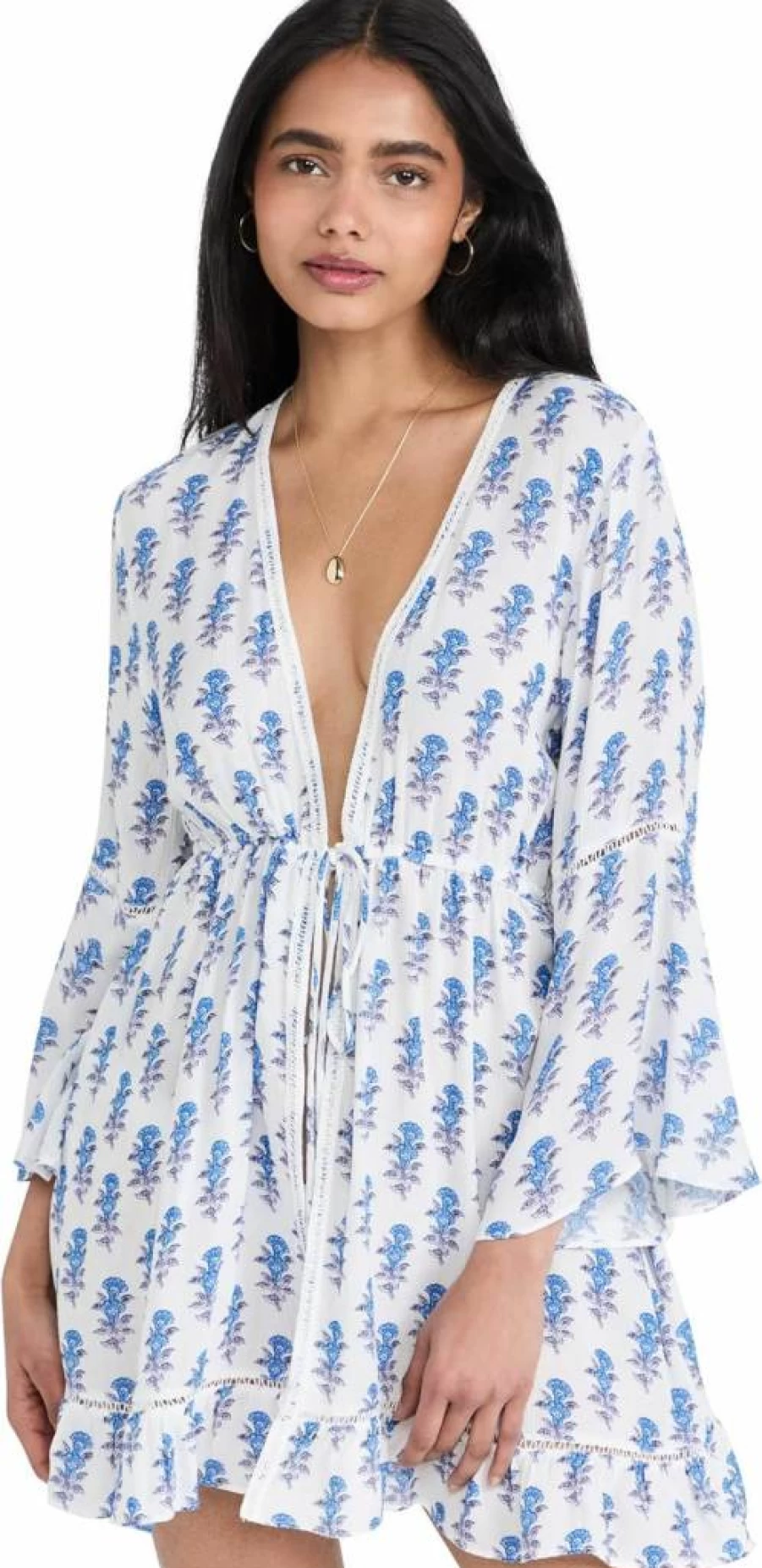 Playa Lucila Women's Mini Floral Print Kimono Robe - Lightweight Summer Cover Up Beachwear