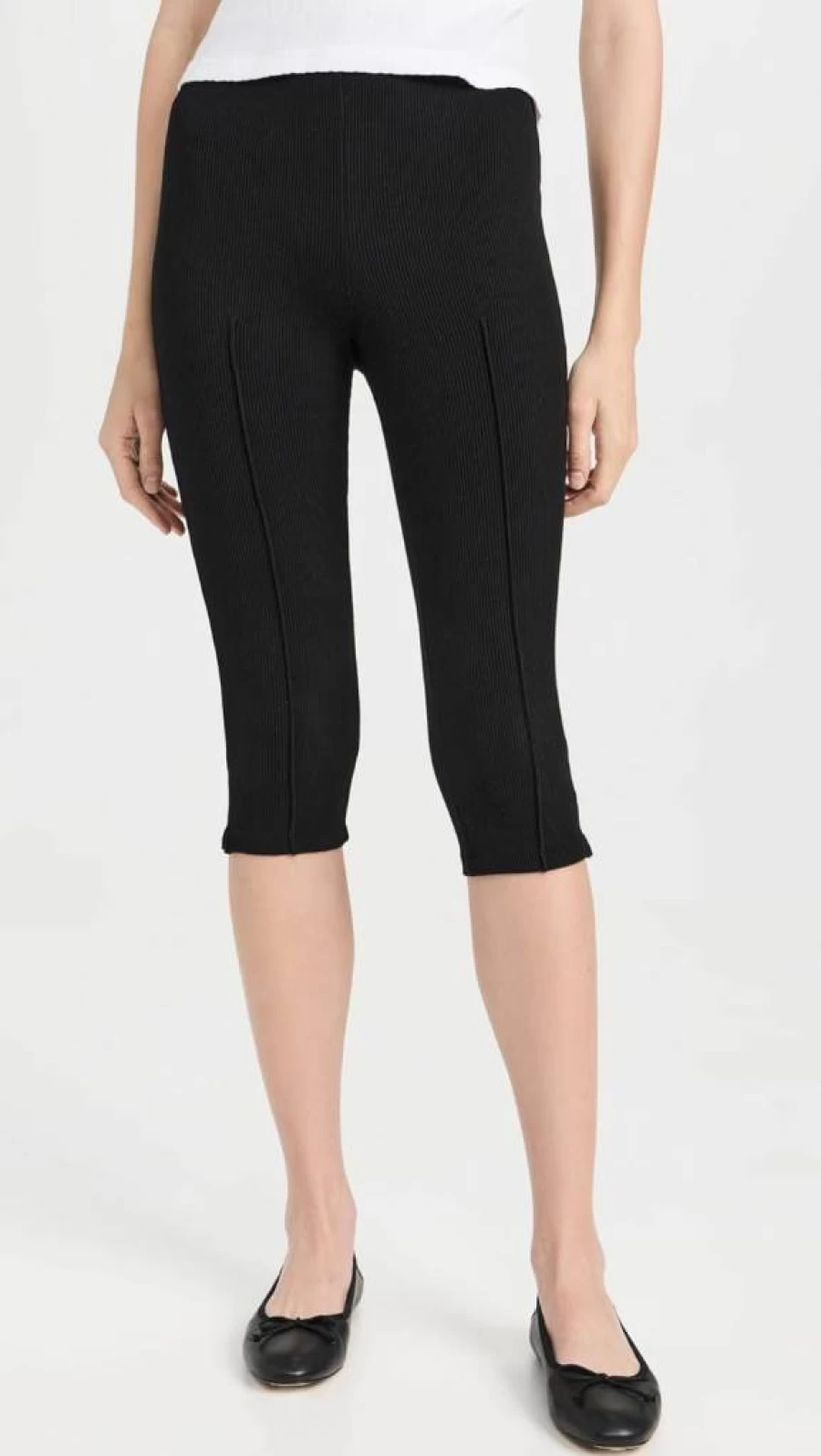 DONNI. Women's Ribbed Petal Pusher Pants - High-Waisted Stretch Trousers for Comfort & Style