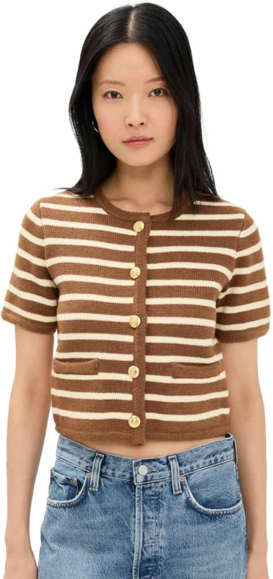 English Factory Women's Striped Knit Cardigan Sweater - Cozy Casual Long Sleeve Pullover